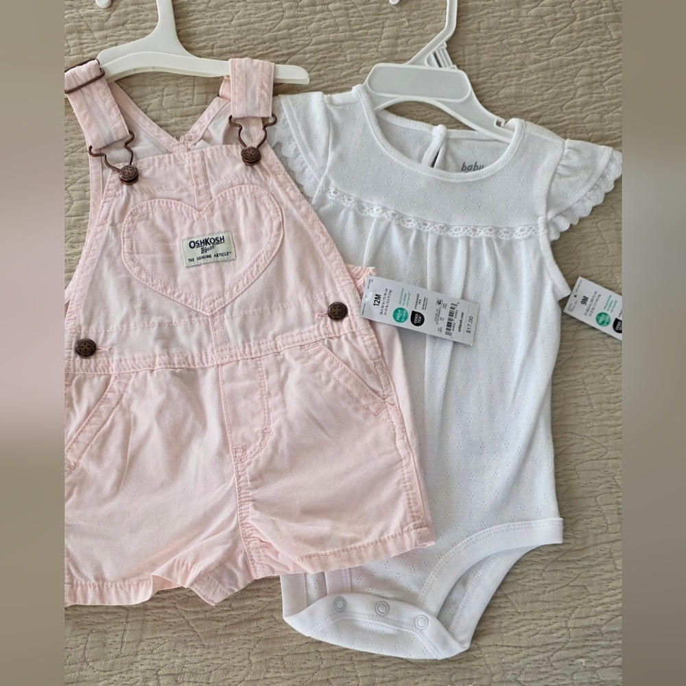 OshKosh Pink Heart Shortall with White Eyelet Bodysuit